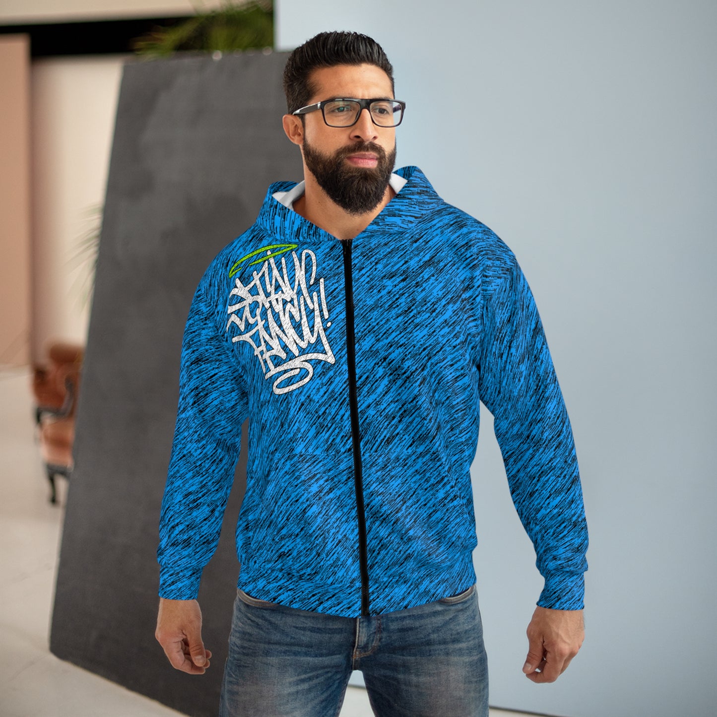 Brushed Blue Zip Badass Hoodie