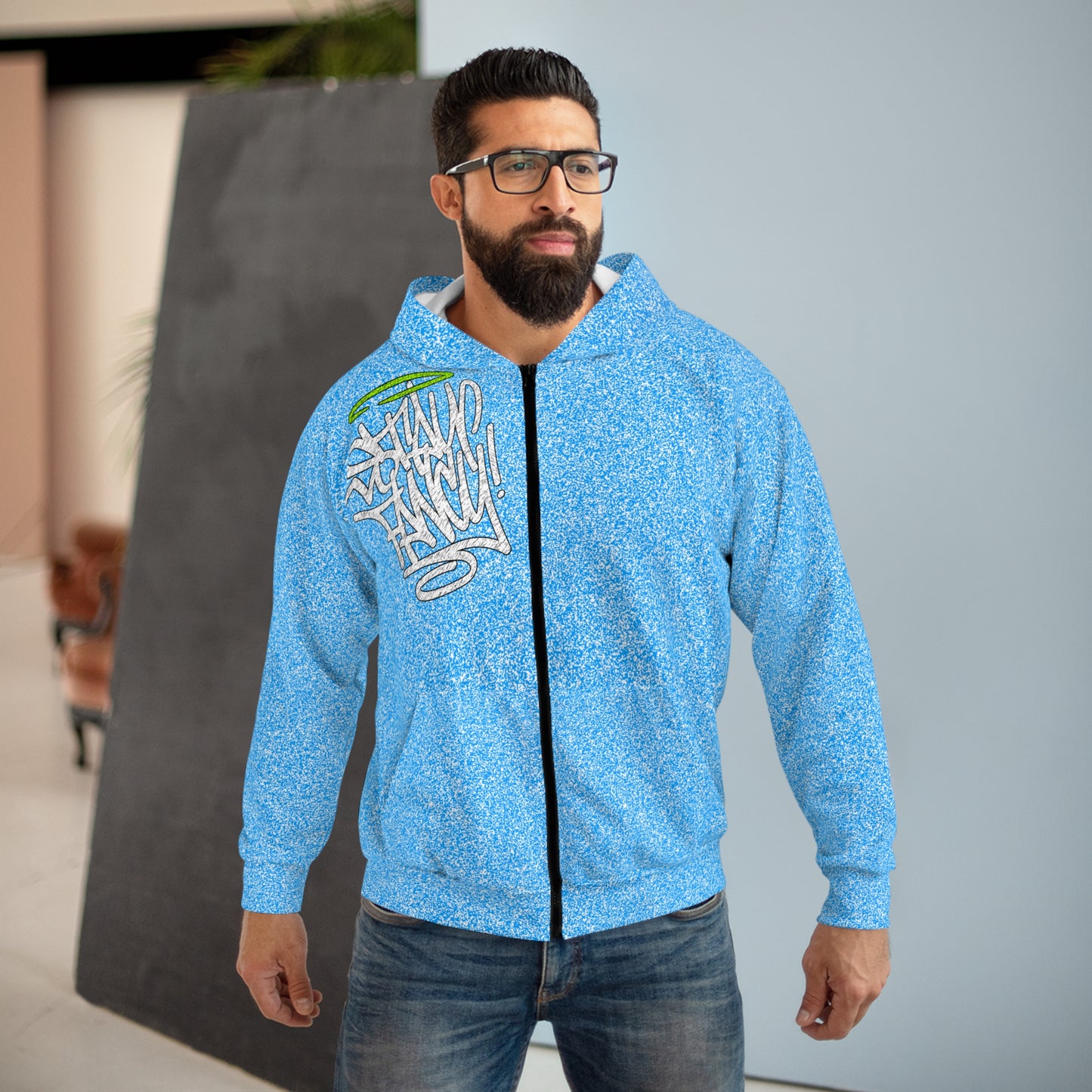 Speckled Blue Zip Badass Hoodie