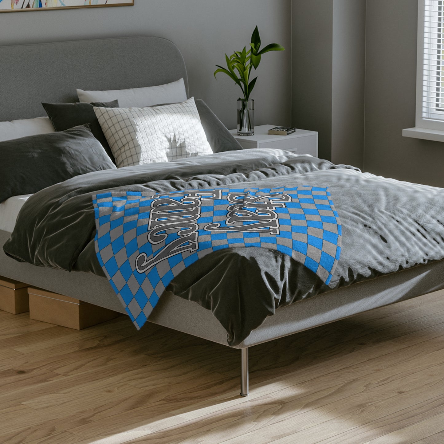 Checkers Disaster Blue Minky Blanket