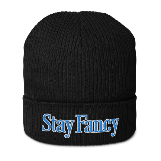 Stay Fancy Serif Organic ribbed beanie